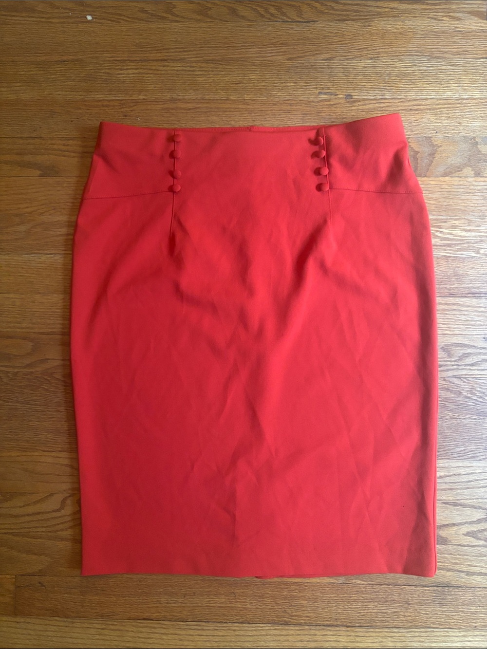 Orange Pencil Skirt with Buttons